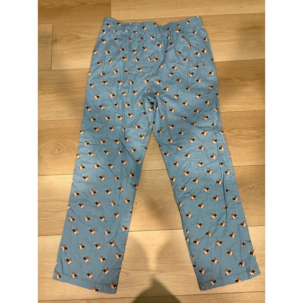 J.Crew Mens Pajama Pants Large Blue Cotton Dog Print Authentic Sleepwear L